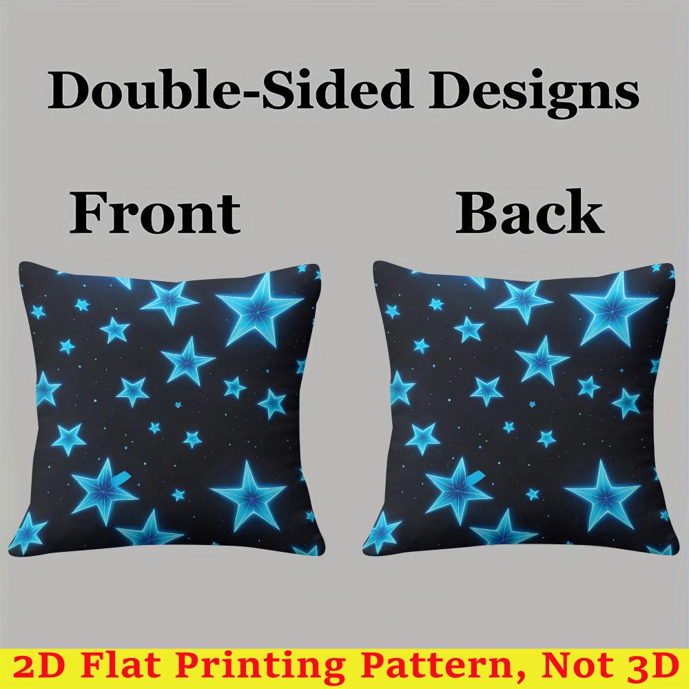 Neon Blue Star Square Jacquard Pillow Cover for Sofa Office Waist Cushion Cover Home Decorative Pillowcase