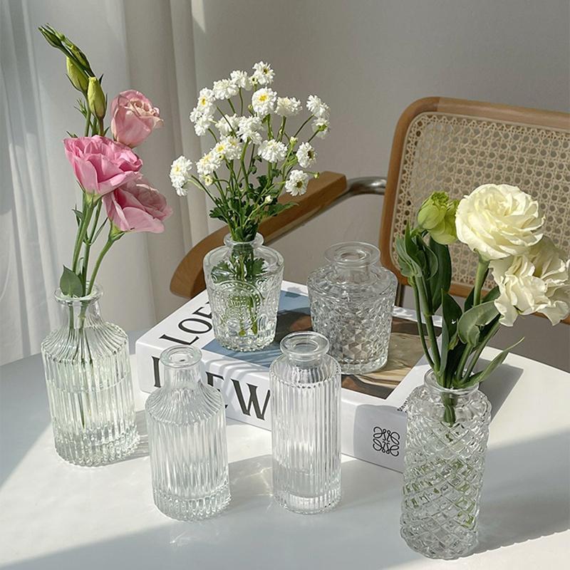 Transparent Glass Vase Small Dry Flower Vases Aromatherapy Bottle Vase Hydroponic Flower Pot Home Living Room Table Art Decor