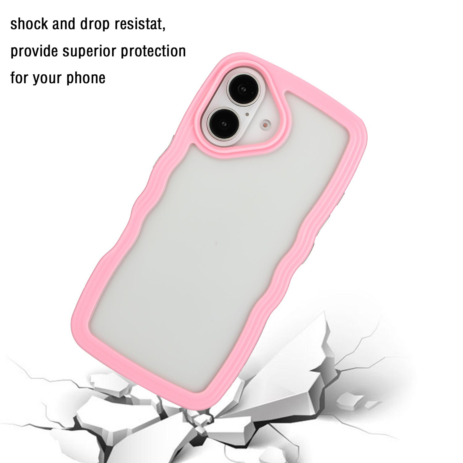 

For iPhone 16 Plus Case Wavy Edge Design PC+TPU Shockproof Phone Cover Baby Blue