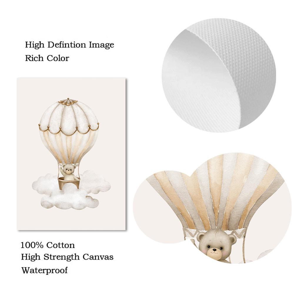 Cartoon Bear Wall Art Print Nursery Canvas Painting Star Hot Air Balloon Poster Prints Nordic Wall Pictures Baby Room Decoration