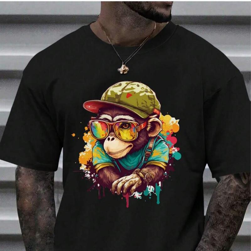 Новая летняя мужская модная футболка, креативная мужская футболка с принтом животных и обезьян, топ XS чёрный