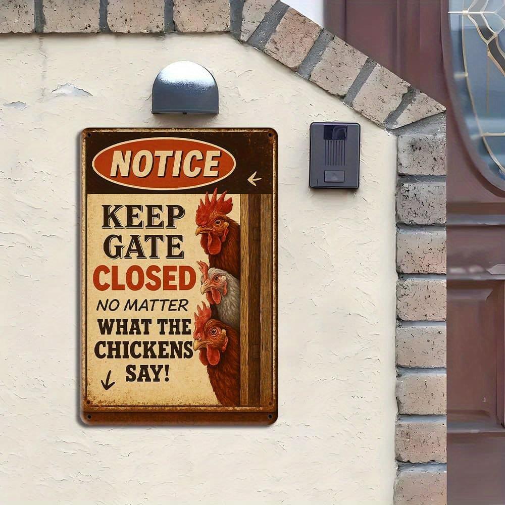 [Funny Chicken Coop] Vintage Metal Tin Funny 'Keep Gate Closed' Chicken Coop Sign | 7.87"x11.8" - Perfect for Outdoor Use