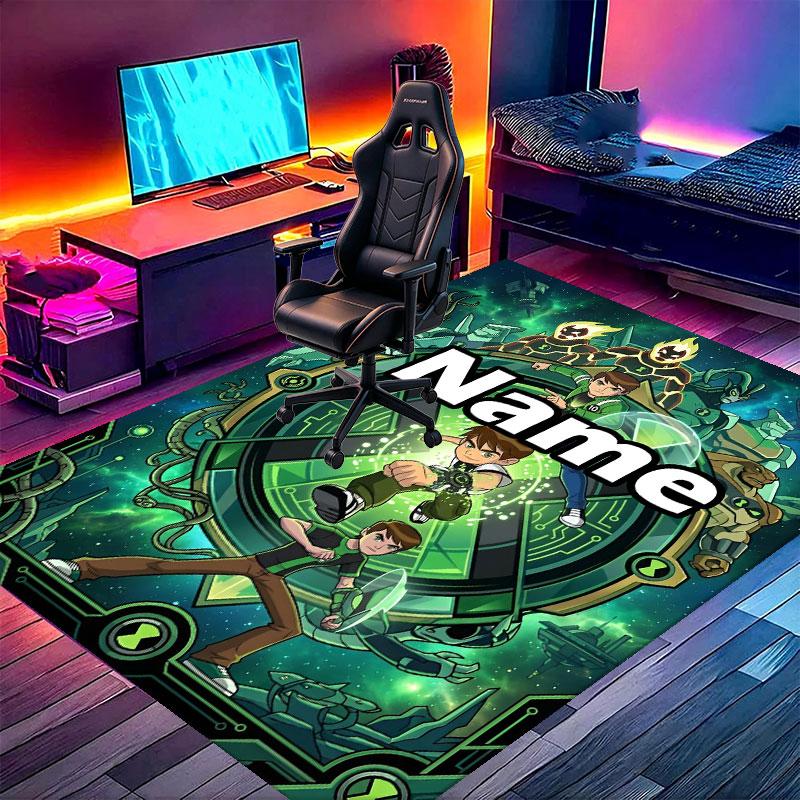 Custom Name Personalized Ben 10 Cartoon Print Carpet, Versatile Home Decor Rug, for Playroom, Apartment, Balcony, Entryway, Hallway Gift