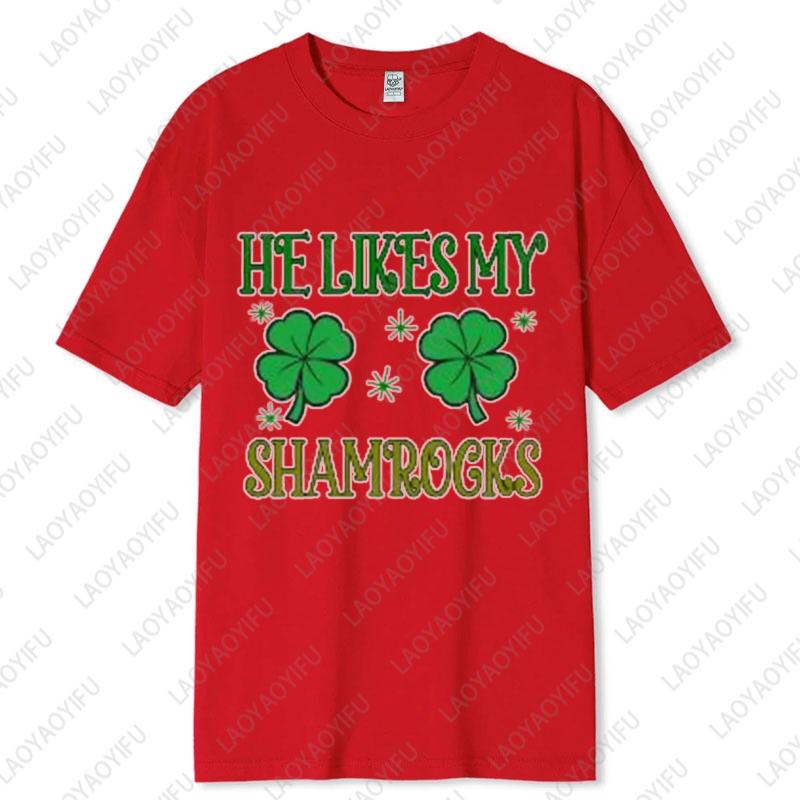 Saint Patricks Day Couple Tee Fun Festival Graphic Simple Style Oneck Printed Unisex Cotton Tshirt Man Women Lovers Clothes