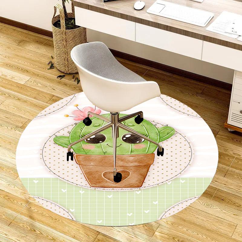 1pc Cute Cactus Illustration Round carpet, Made of Polyester,Office Chairs, Living Rooms, Or Bedrooms, a Cool Rug for The Living Room.ydt26090