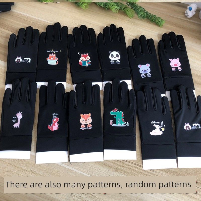 

Ice Silk Kids Gloves Five Finger Horizontal Bar Ring Non Slip Breathable Elastic Cycling Student Anti-Sunburn 10 Years Old 3 Years Old Thin Black [cartoon pattern random hair thin]] S