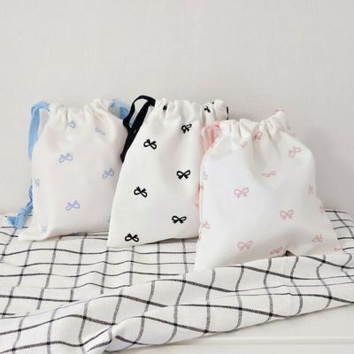 Ribbon Fabric String Pouch Small 3 Colors