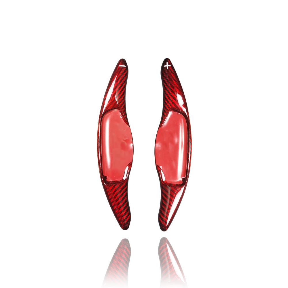 2pcs Real Carbon Fiber Red Black Steering Wheel Shift Paddle Steering Shifter Extension For Kia Stinger 2018- Carbon Red