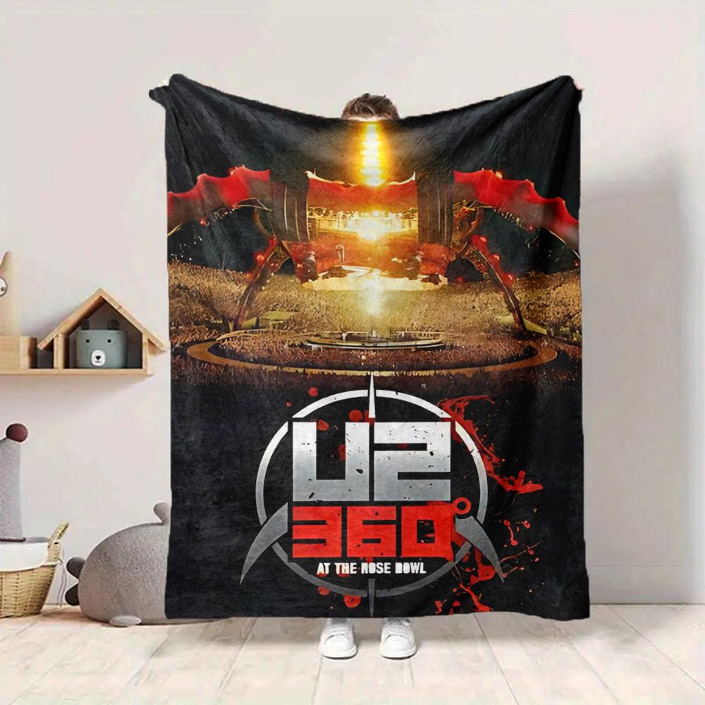 1pc U2 Blanket Lightweight Flannel Blanket Throw Blanket For Sofa, Bed, Travel, Camping, Livingroom, Office, Couch