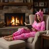 Teplý overalový kostým pro ženy, muže, pegase, kigurumi, růžová tepláková souprava, velikost L