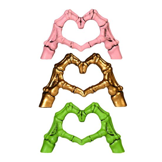 Yousheng Skeleton Love Gesture Statue Resin Heart Shape Hands Sculpture Gothic Heart Skeleton Finger Gesture Figurine Romantic Halloween Gift