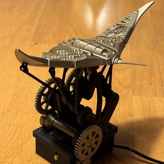 3D Printed Bionic Manta Ray Ornament Mechanical Ocean Animal Decoration with Music for Home Office Desk Tabletop Decor