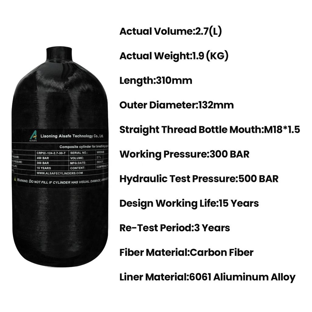 TUXING Corrosion Resistance High Pressure Quality 300bar 4500psi 2.7L Paintball Game Equipment Tank Carbon Fiber Gas Cylinder