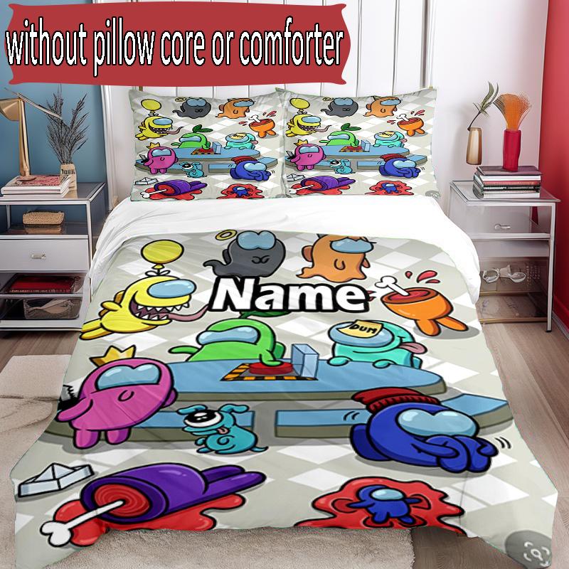 3pcs Duvet Cover Set (1*Duvet Cover + 2*Pillowcase, Without Core), Custom Name Among Us Pattern Bedding Set, Home Bedroom Decor Gift