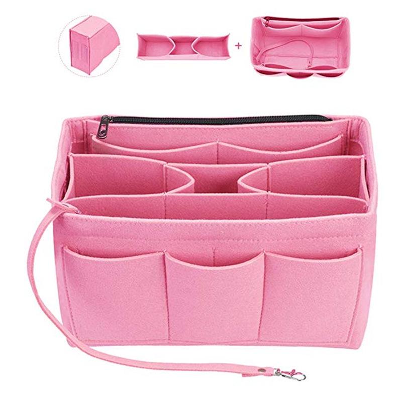 Large Capacity Felt Liner Makeup Bag with Detachable Medium Bag Organizer