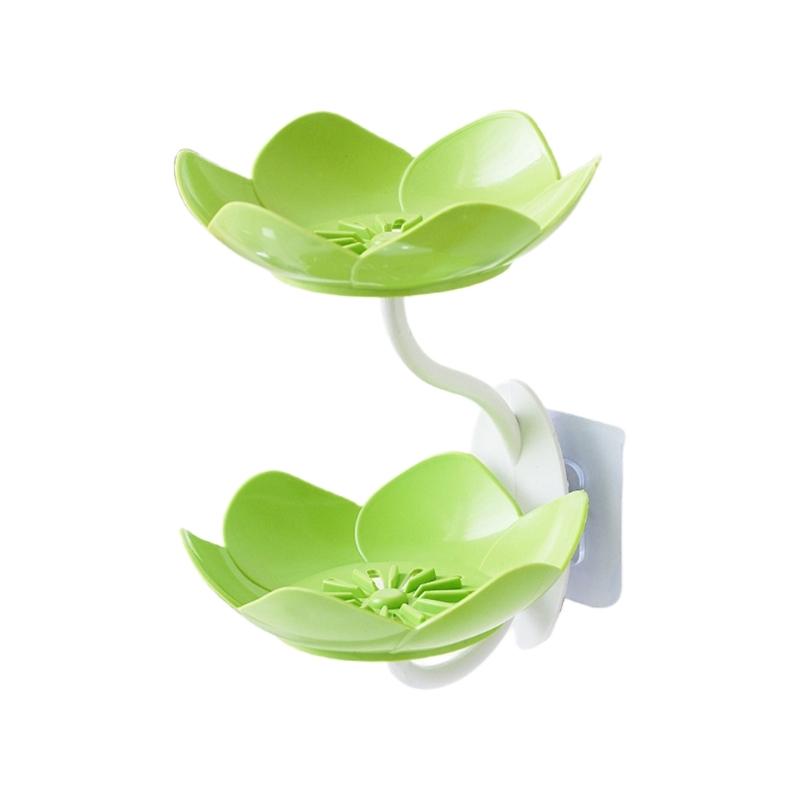 Doppelschichtige Lotusförmige Wandmontierte Seifenschale mit Starkem Kleber Selbstentwässerndes Design Kein Bohren Erforderlich für Badezimmer Dusche Küche