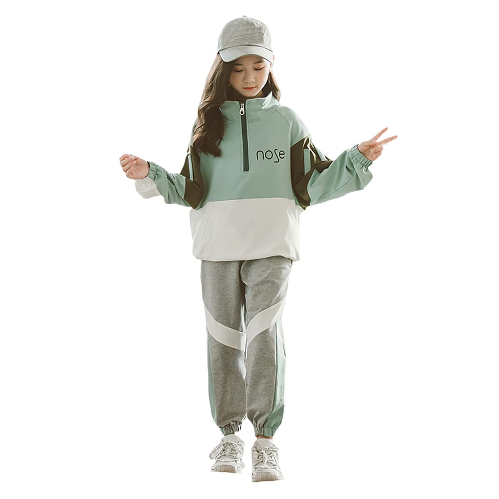 

Angelcity Long Sleeve Tracksuit Korean Simple and Size L01 Size Girls Set, Style, Stylish, (Green, 150cm) зелёный