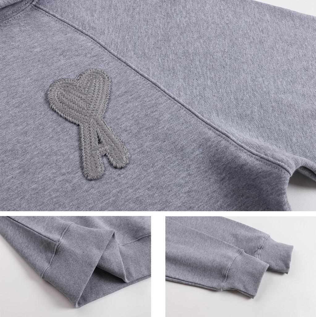 AMI 2025 Podzim/Zima Nová Pletená Mikina s Kapucí s Velkým Logem Vysoké Kvality Bavlna Pánská Mikina s Kapucí