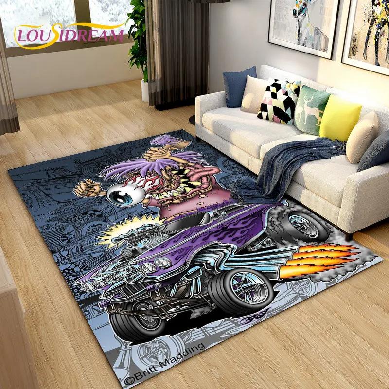 Tappeto Area Cartone Animato Divertente Rat Fink, Tappeto per Soggiorno Camera da Letto Garage Divano Decorazione Zerbino, Tappetino Antiscivolo da Gioco per Bambini