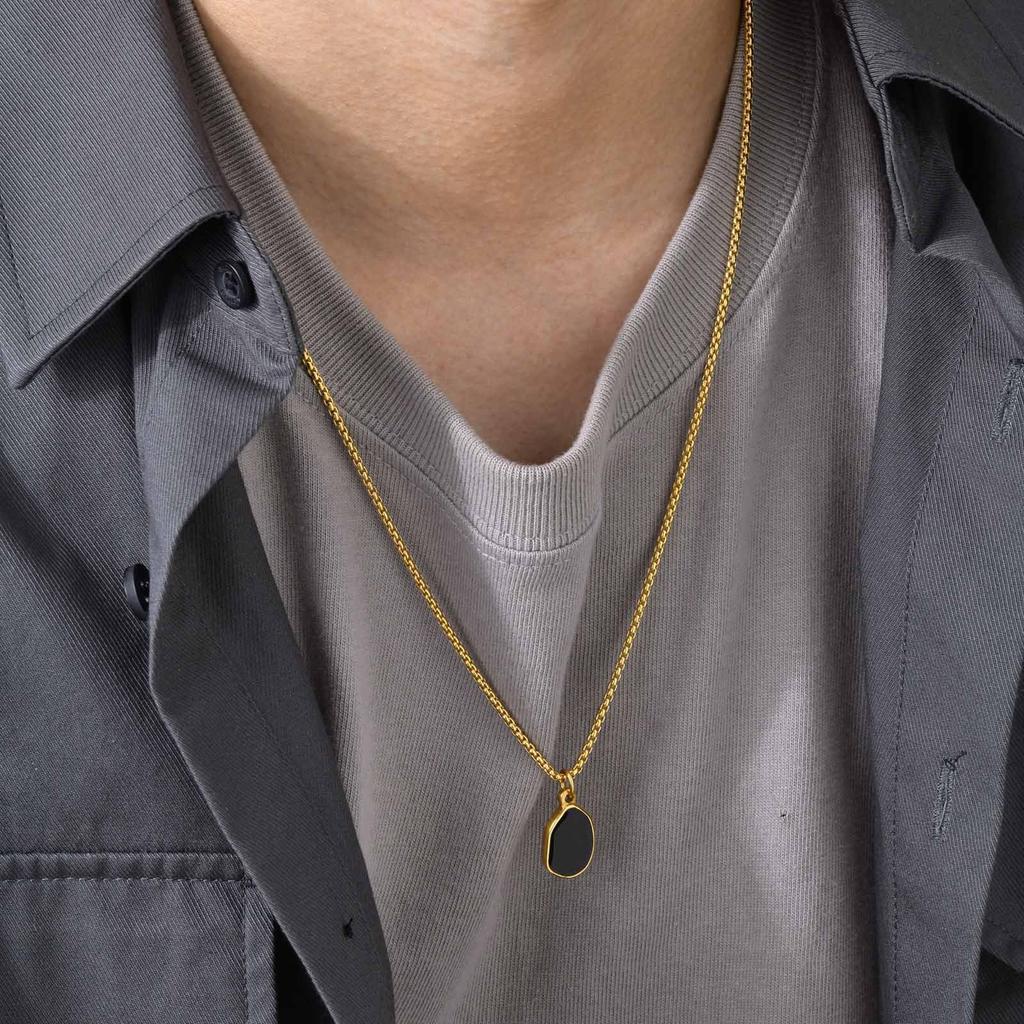 European and American Irregular Oval Epoxy Pendant Color Titanium Steel Necklace for Men