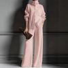 Europa, America, autunno e inverno, cardigan a collo alto tinta unita top a maniche lunghe set pantaloni a gamba larga set lavorato a maglia 2 pezzi