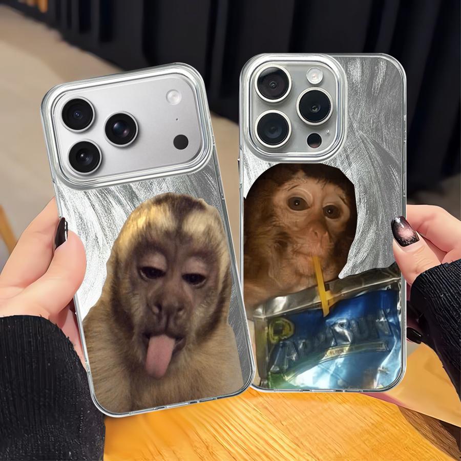 Soft Shell Case for Apple iPhone 16 15 Air 13 Pro 14 12 11 17 pro max 16e 14 Plus Monkey Drink Trend