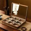 Multi-Compartment Wooden Storage Box with Lid for Collector's Bracelets, Large Capacity Clear Top Curio Organizer