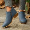 Four seasons  shoes British style solid color casual zipper low heel thick heel short boots