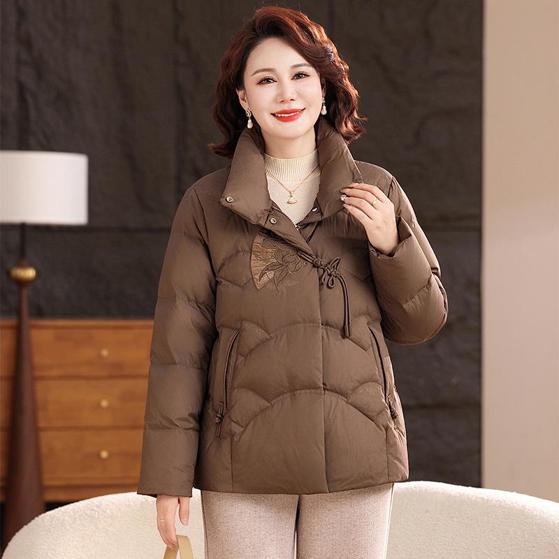 Women s Embroidered Down Jacket 2025 - Fashionable Mid-Aged Style, 90% Duck Down Winter Coat for Middle-Aged and Elderly. XL (110-125 jin)
