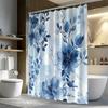 1Pc Blue And White Floral Patterned Shower Curtain, Polyester Fabric, Machine Washable, Suitable For Bathroom Dcor.