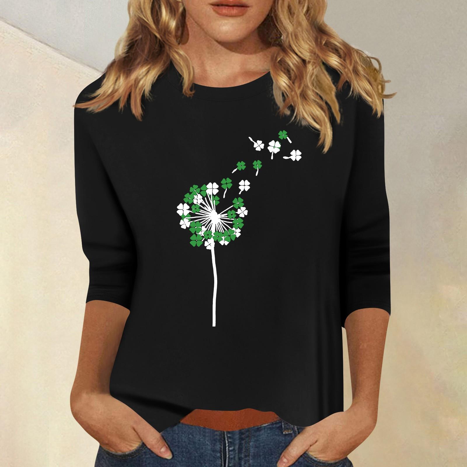 

Женская мода повседневный принтованный топ с семью рукавами и круглым вырезом L чёрный