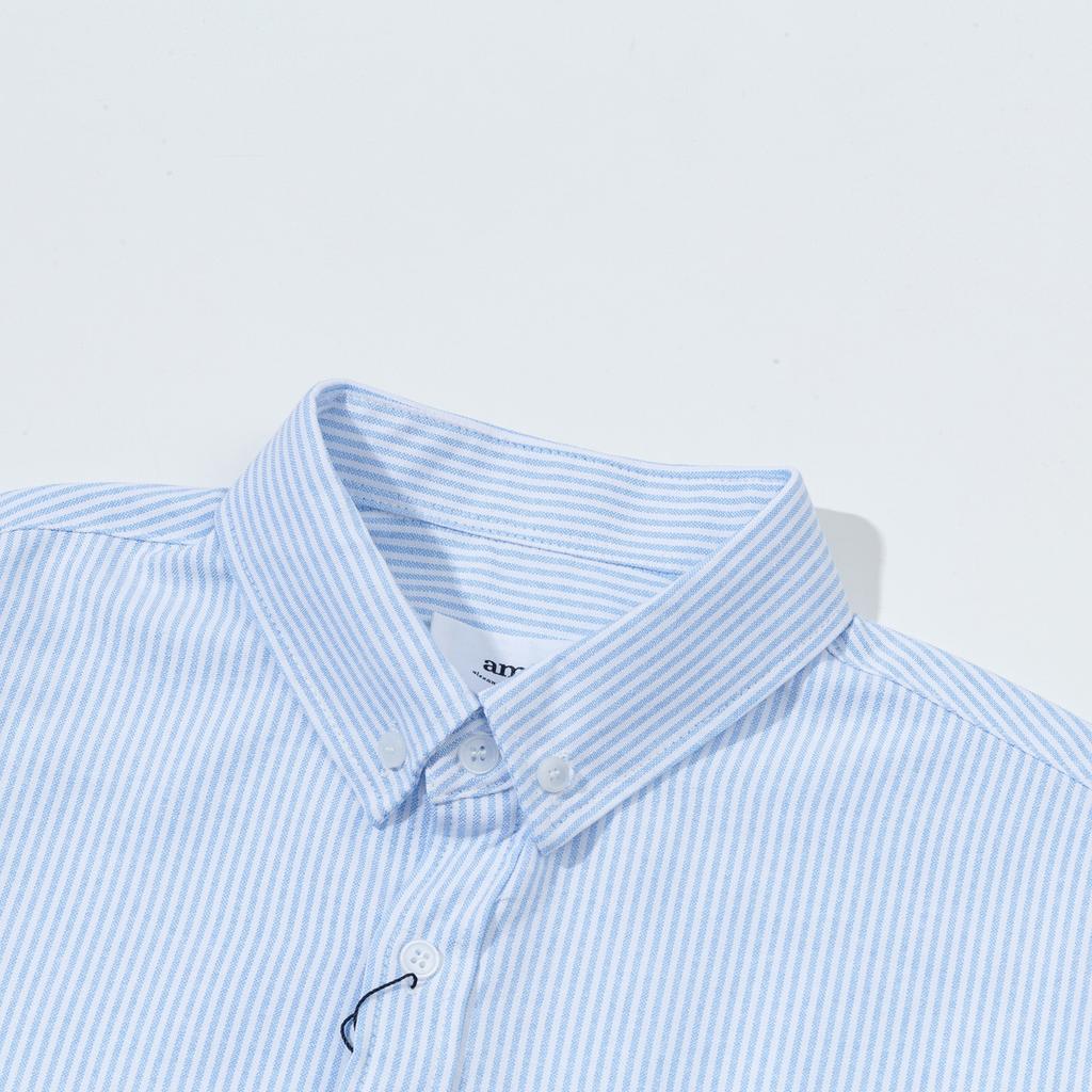 2218 AMI Podzimní Nový Produkt Náprsní Kapsa Klasická Černá Vyšívaná Malá Láska Kostka Ležérní Bavlněná Jednobarevná Košile s Dlouhým Rukávem