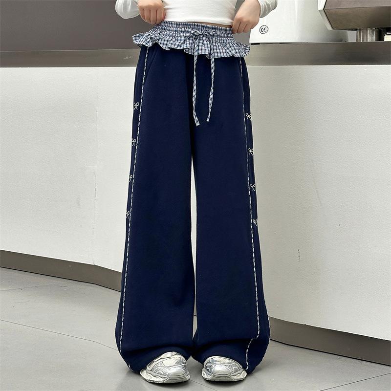 Girls' Fleece-Lined Wide-Leg Pants: Fashionable Autumn/Winter Children's Wear