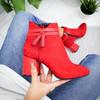 2024 Red Tassel Ankle Shoes  Women's Shoes Single Boots Autumn Winter Pointed Toe Thick With Short Boots 968