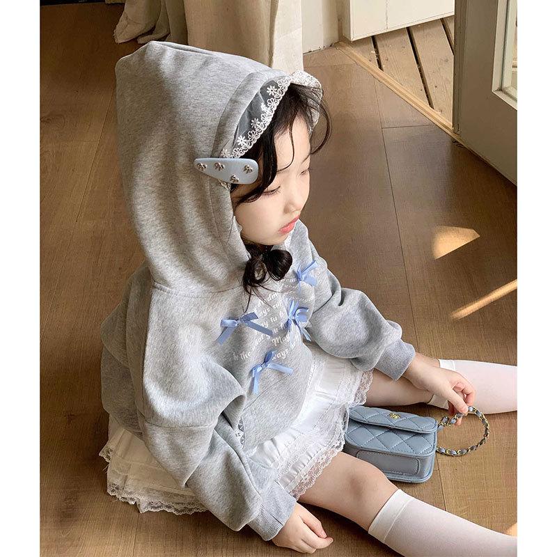 Girls' Hooded Bowknot Sweatshirt & Lace Trim Skirt Set - Spring/Autumn 2026 Collection
