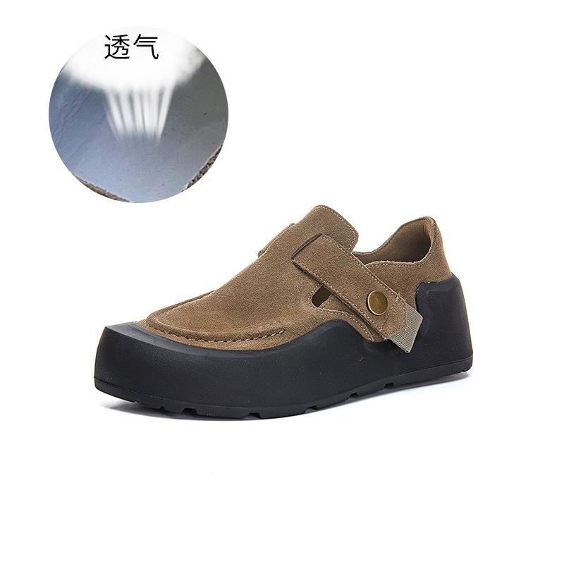 

Кожаные туфли женские весна 2025 новые повседневные туфли с одной педалью мокасины для пригородных поездок на платформе белые туфли женские 40 хаки