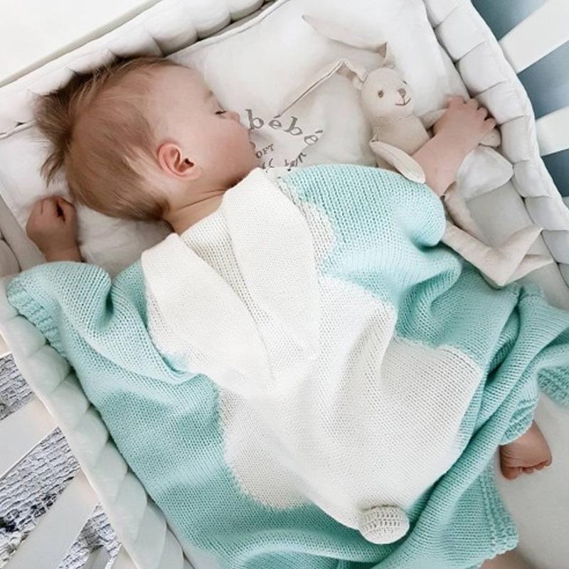 1PC Acrylic Fiber Winter Swaddling Blanket Multifunction Knitted Blanket Bunny Bed Cover Newborn Sleeping Blanket Rabbit Ear