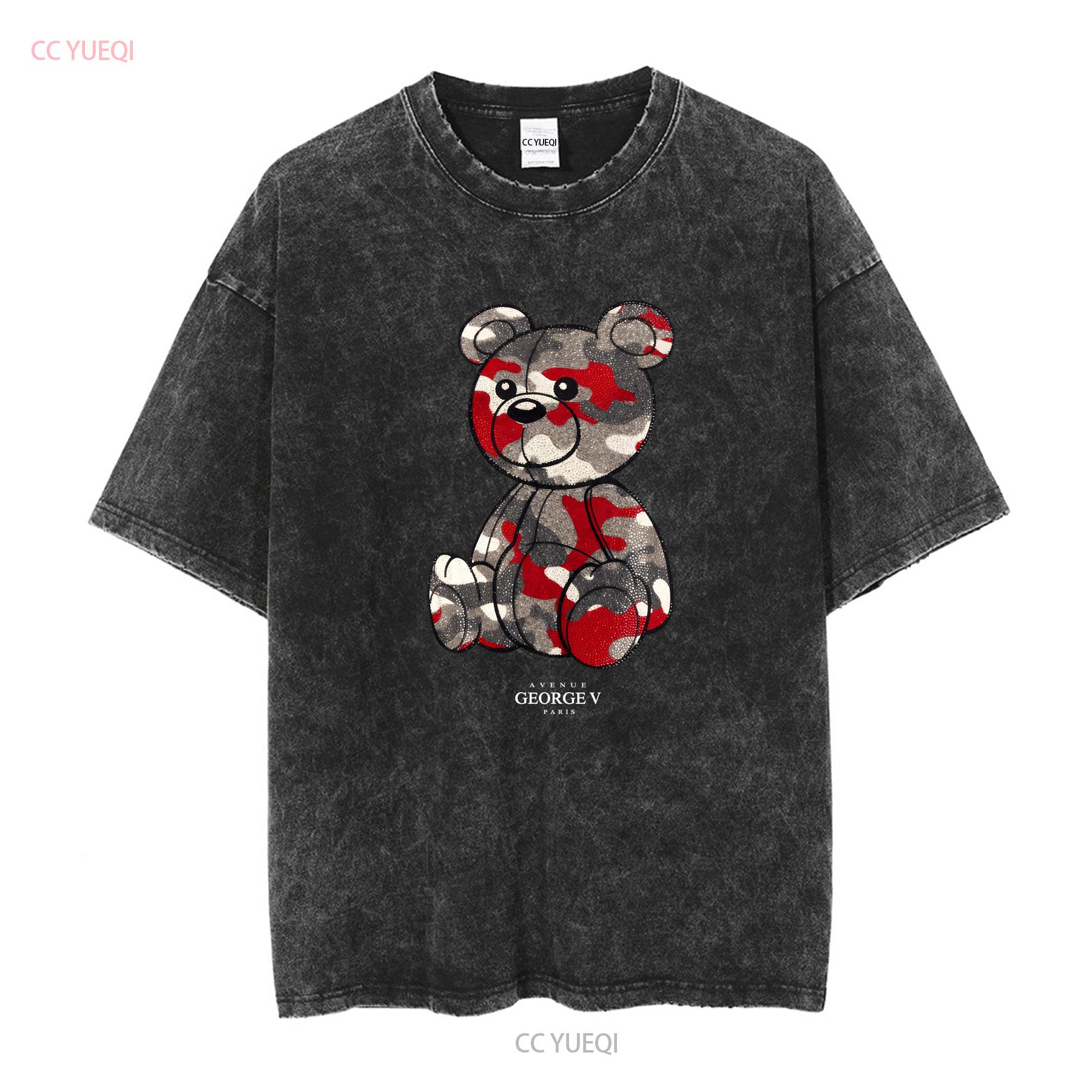ZheXiong TEE Heren AVENUE GEORGE V PARIS Teddybeer Camo T-shirt vintage Gewassen grafisch Licht Zacht mode Comfortabel 3XL
