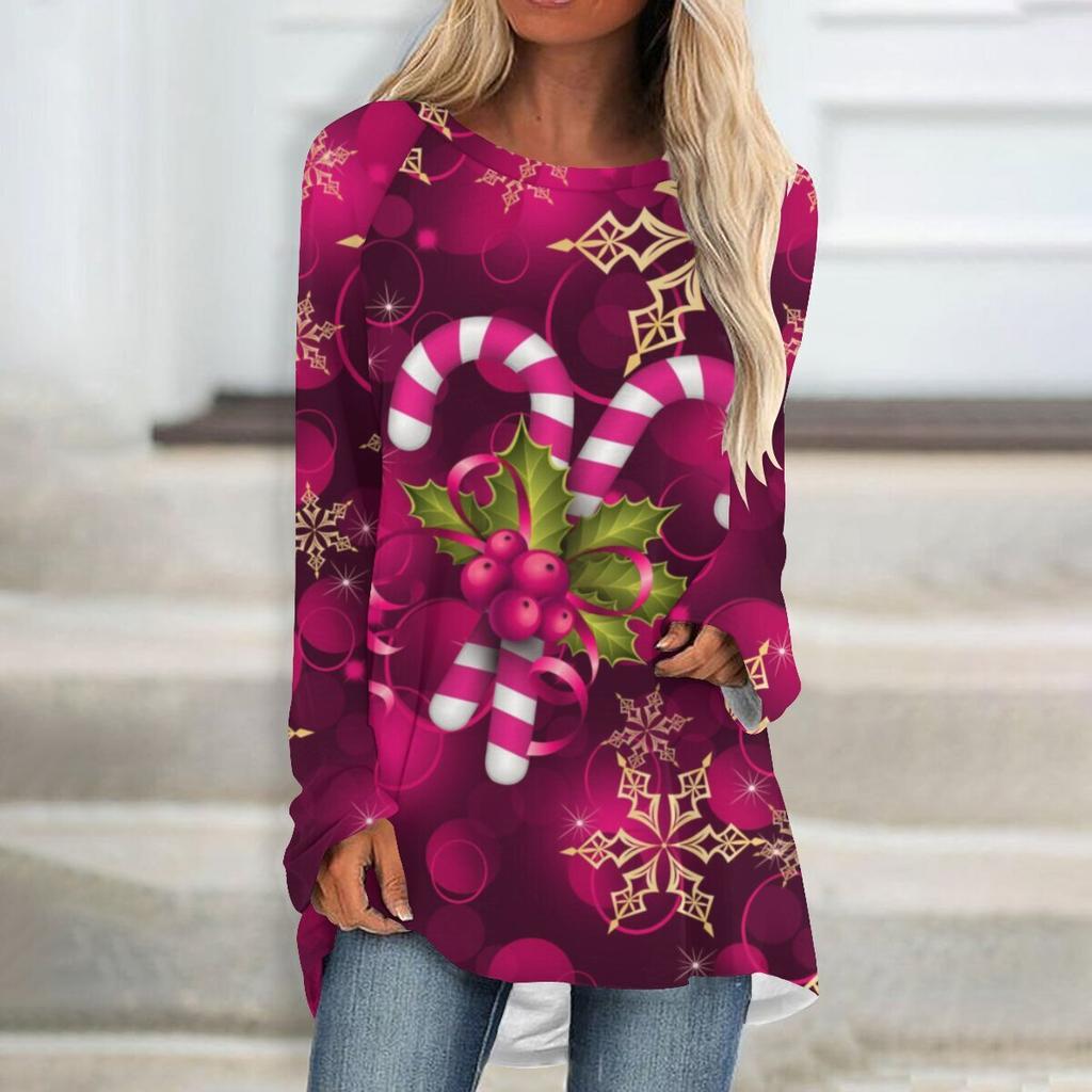 Round Neck 3D Printed Top Fashionable Casual Comfort Long Sleeved Women's T-shirts