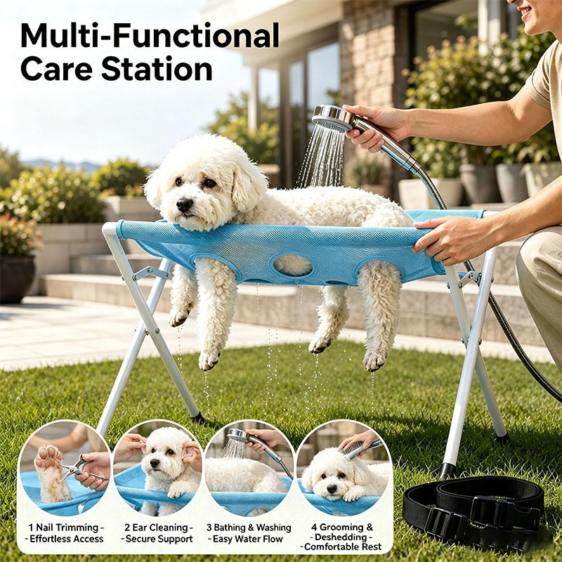 Foldable Pet Shower Holder Anti-Scratch Pet Grooming Hammock Table Adjustable Support Frame Detachable Pet Bathing Station Rack