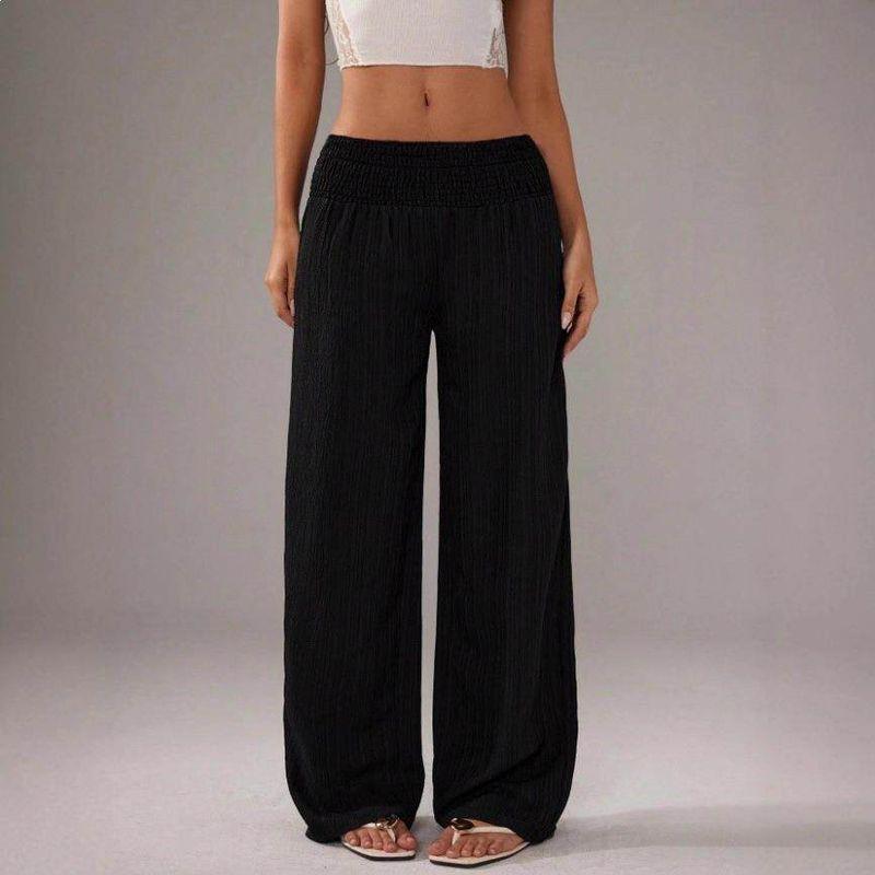 

Versatile Solid Color Elastic Waist Loose Wide Leg Pants White XL