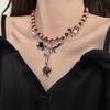 Angle Gothic Multilayer Necklace Rose Flower Clavicle Chain Choker Crystal Beads Necklace  Party