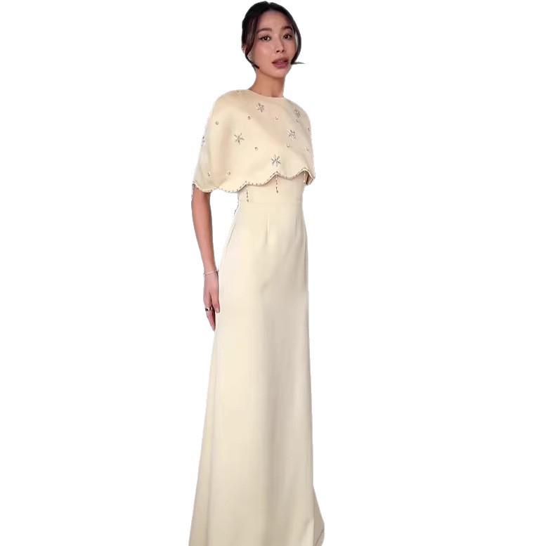 

2026 Autumn Women s Elegant High-End Soft Long-Sleeve Waist-Cinching Dress XXL светло-желтого