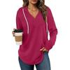 Womens Hooded V-Neck Long Sleeve Sweatshirt Loose Fit Casual Pullover Top In Solid Colors