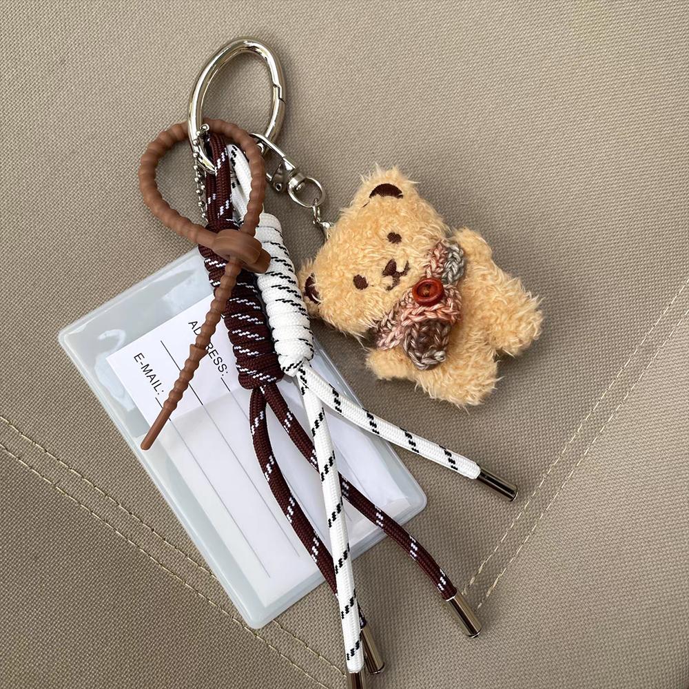 Y2K Braided Rope Bag Pendant High-grade Cute Plush Bear Keychain Pendant With Card Holder Fashion Bag Accessories for Women Girl