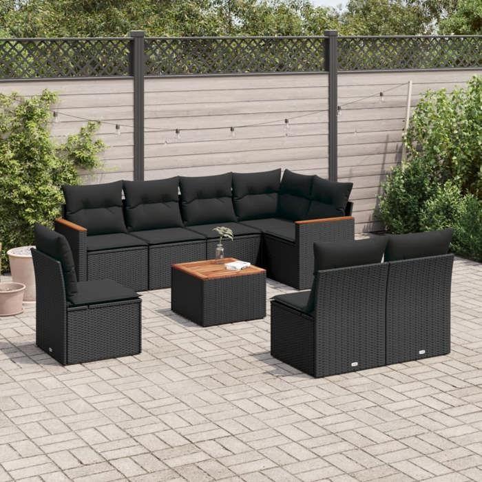 VidaXL Garden Lounge Set with Cushions 9 Pcs, Patio Sofas, Patio Furniture Set, Outdoor Furniture, Black 3258450