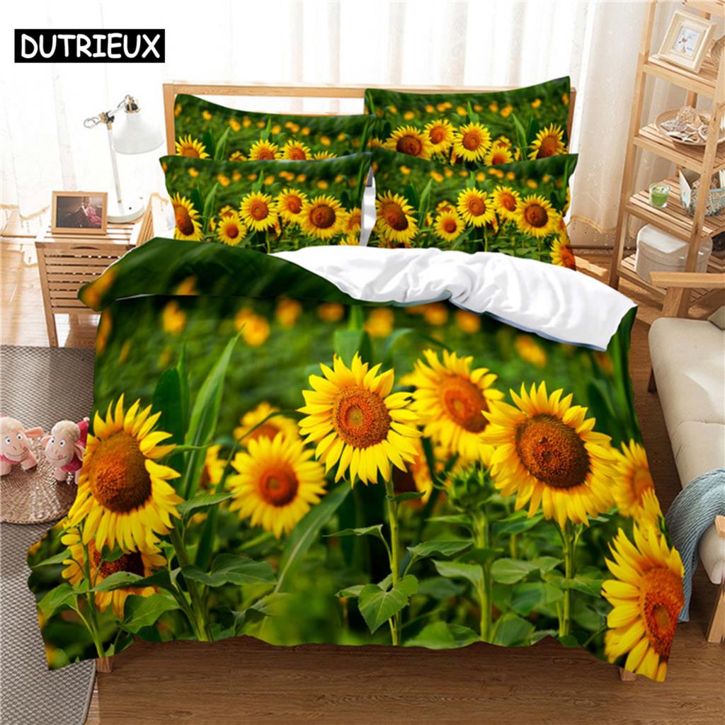 Comforter 3D Digital Printing Fashion Design Beautiful Sunflower Bedding Set Queen Size