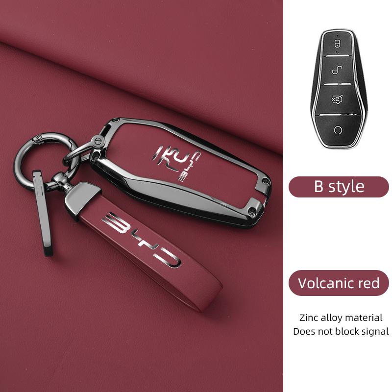 Genuine Leather Car Key Case Zinc Alloy Dedicated 2024 BYD Yuan PLUS Honor Edition 24 Year BYD Yuan UP/Pro Key Fob Cover Chain