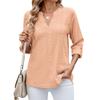 Women's Casual Three-Quarter Sleeve T-Shirt V-Neck Cut-Out Solid Color Top with Cufflinks Versatile Commuter T-Shirt