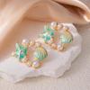 Colorful Drip Oil Starfish Mother-of-Pearl Pearl Stainless Steel Stud Earrings - Women's Non-Fading Light Luxury